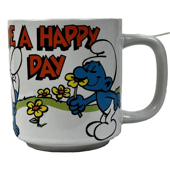 wallace berrie Other - Vintage 1982 Smurf Have a Happy Day Ceramic Coffee Cup Mug Wallace Berrie